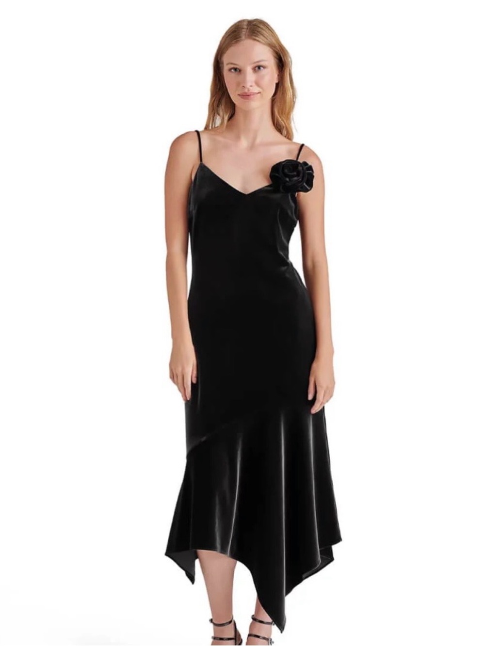 STEVE MADDEN LUCILLE VELVET ROSETTE MIDI DRESS Size X-Small NWT #Lux-G